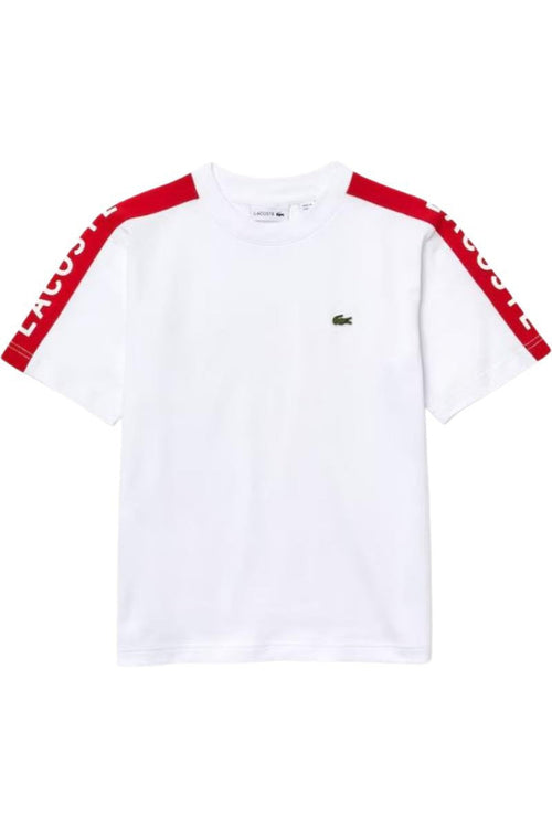 Lacoste Kids’ Cotton Logo Trim T-Shirt White/Red